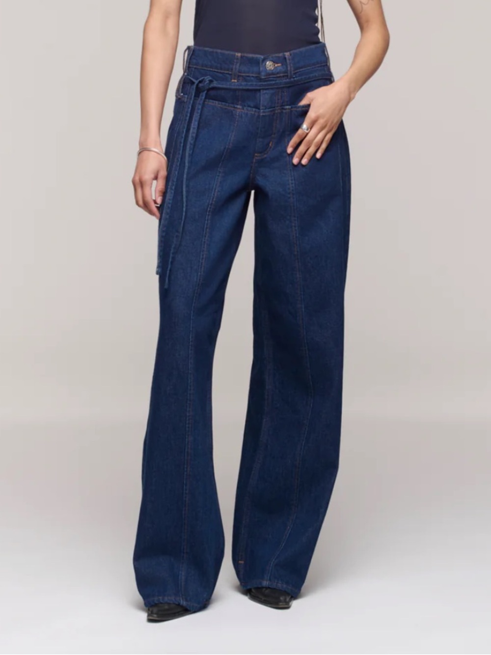 NWT DALA Drop Waist Sling Dark Indigo Wide-Leg Jeans with Waist Tie